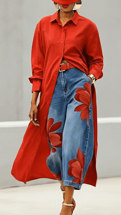 Sofia | Jeans Floreali con Tasche e Gamba Larga
