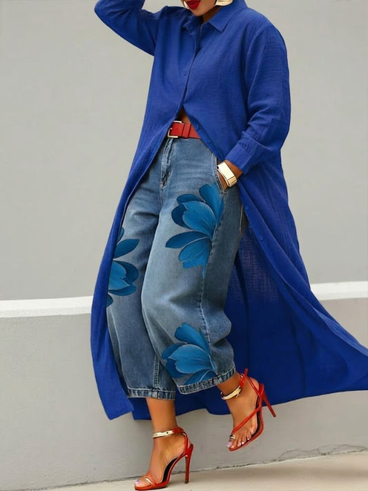 Sofia | Jeans Floreali con Tasche e Gamba Larga