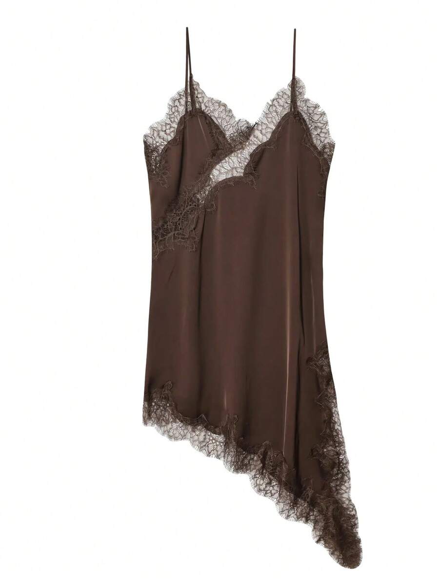 Kanten damesjurken Satijn asymmetrische zomerfeestjurken Korte jurken Vrouwelijke elegante nieuwe pyjama's Mouwloos sexy bruin zwart dames jurken zonder rug