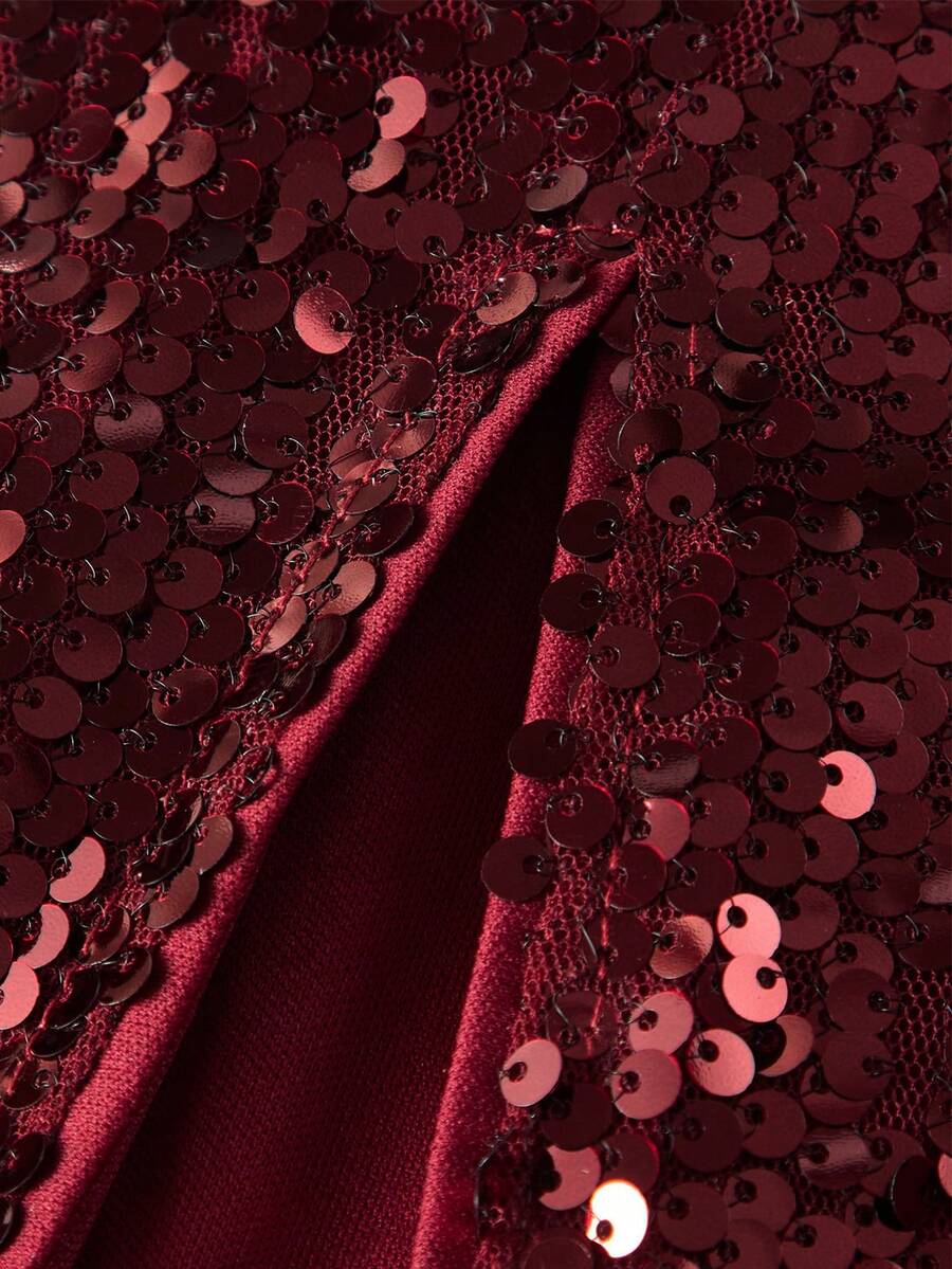 Gonna Elegante con Paillettes Bordeaux - Bodycon con Spacco Laterale