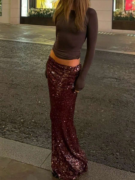 Gonna Elegante con Paillettes Bordeaux - Bodycon con Spacco Laterale