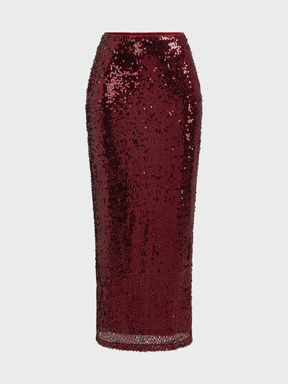 Gonna Elegante con Paillettes Bordeaux - Bodycon con Spacco Laterale