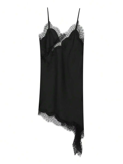 Kanten damesjurken Satijn asymmetrische zomerfeestjurken Korte jurken Vrouwelijke elegante nieuwe pyjama's Mouwloos sexy bruin zwart dames jurken zonder rug