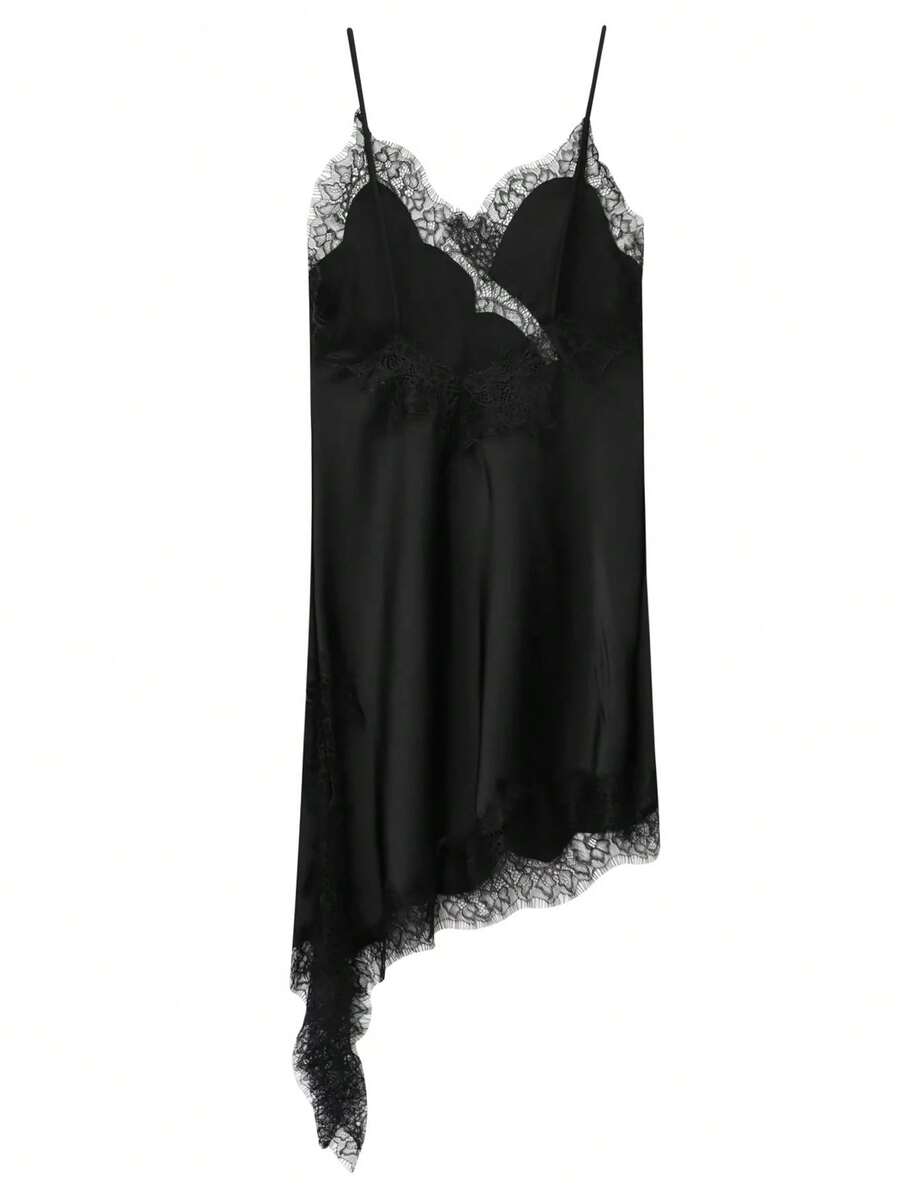 Kanten damesjurken Satijn asymmetrische zomerfeestjurken Korte jurken Vrouwelijke elegante nieuwe pyjama's Mouwloos sexy bruin zwart dames jurken zonder rug