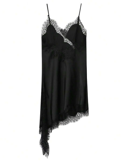 Kanten damesjurken Satijn asymmetrische zomerfeestjurken Korte jurken Vrouwelijke elegante nieuwe pyjama's Mouwloos sexy bruin zwart dames jurken zonder rug