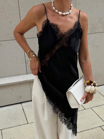 Kanten damesjurken Satijn asymmetrische zomerfeestjurken Korte jurken Vrouwelijke elegante nieuwe pyjama's Mouwloos sexy bruin zwart dames jurken zonder rug