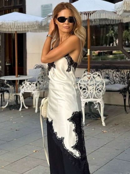 Kanten damesjurken Satijn asymmetrische zomerfeestjurken Korte jurken Vrouwelijke elegante nieuwe pyjama's Mouwloos sexy bruin zwart dames jurken zonder rug