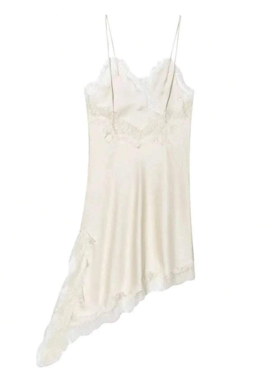 Kanten damesjurken Satijn asymmetrische zomerfeestjurken Korte jurken Vrouwelijke elegante nieuwe pyjama's Mouwloos sexy bruin zwart dames jurken zonder rug