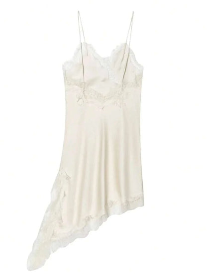 Kanten damesjurken Satijn asymmetrische zomerfeestjurken Korte jurken Vrouwelijke elegante nieuwe pyjama's Mouwloos sexy bruin zwart dames jurken zonder rug