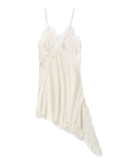 Kanten damesjurken Satijn asymmetrische zomerfeestjurken Korte jurken Vrouwelijke elegante nieuwe pyjama's Mouwloos sexy bruin zwart dames jurken zonder rug