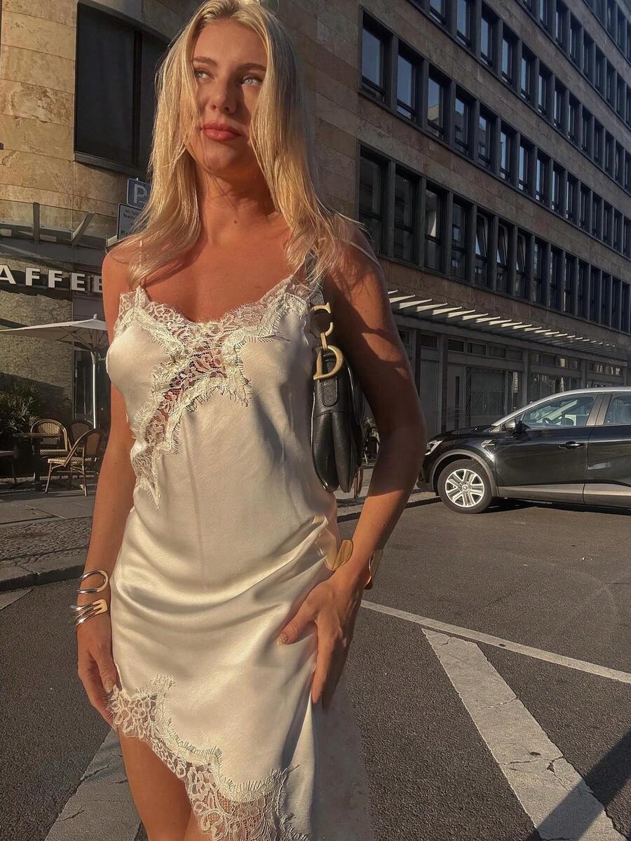 Kanten damesjurken Satijn asymmetrische zomerfeestjurken Korte jurken Vrouwelijke elegante nieuwe pyjama's Mouwloos sexy bruin zwart dames jurken zonder rug