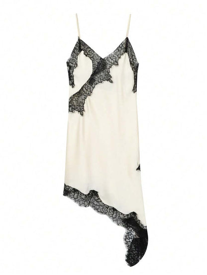 Kanten damesjurken Satijn asymmetrische zomerfeestjurken Korte jurken Vrouwelijke elegante nieuwe pyjama's Mouwloos sexy bruin zwart dames jurken zonder rug