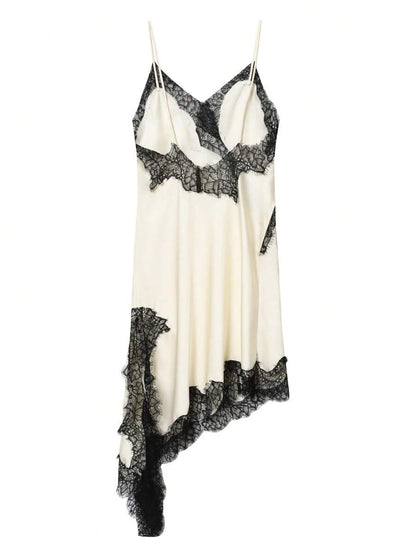 Kanten damesjurken Satijn asymmetrische zomerfeestjurken Korte jurken Vrouwelijke elegante nieuwe pyjama's Mouwloos sexy bruin zwart dames jurken zonder rug