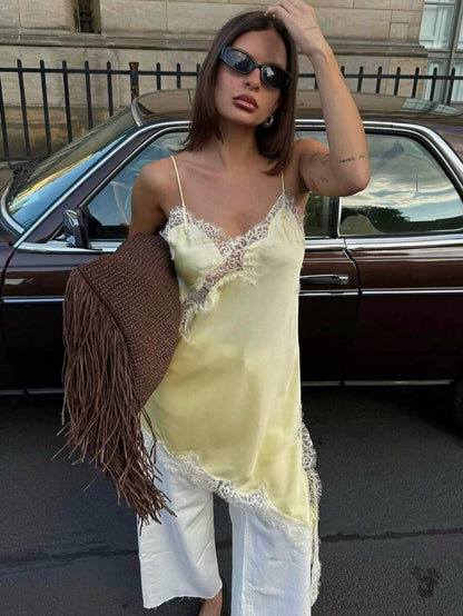 Kanten damesjurken Satijn asymmetrische zomerfeestjurken Korte jurken Vrouwelijke elegante nieuwe pyjama's Mouwloos sexy bruin zwart dames jurken zonder rug