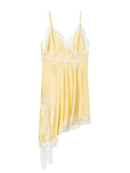 Kanten damesjurken Satijn asymmetrische zomerfeestjurken Korte jurken Vrouwelijke elegante nieuwe pyjama's Mouwloos sexy bruin zwart dames jurken zonder rug