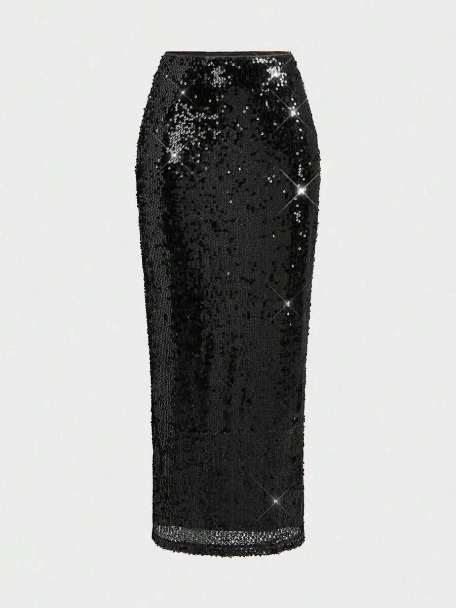 Gonna Elegante con Paillettes Bordeaux - Bodycon con Spacco Laterale