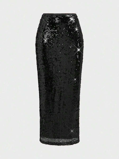 Gonna Elegante con Paillettes Bordeaux - Bodycon con Spacco Laterale