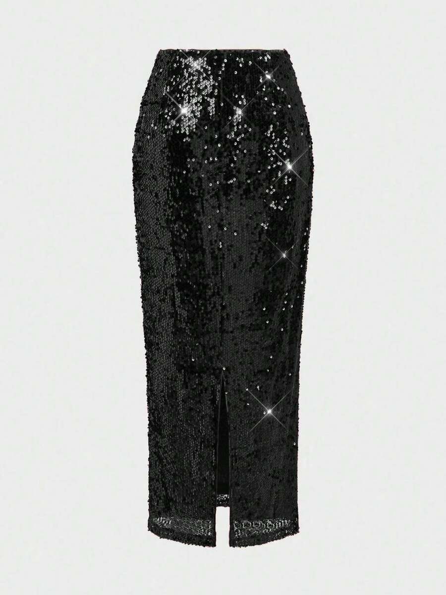 Gonna Elegante con Paillettes Bordeaux - Bodycon con Spacco Laterale