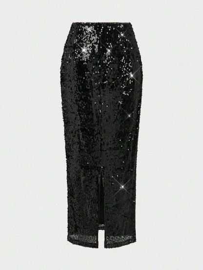 Gonna Elegante con Paillettes Bordeaux - Bodycon con Spacco Laterale