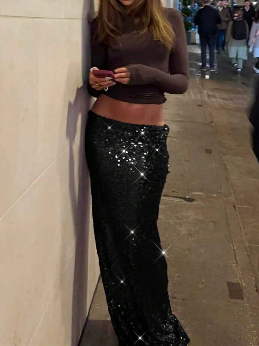 Gonna Elegante con Paillettes Bordeaux - Bodycon con Spacco Laterale