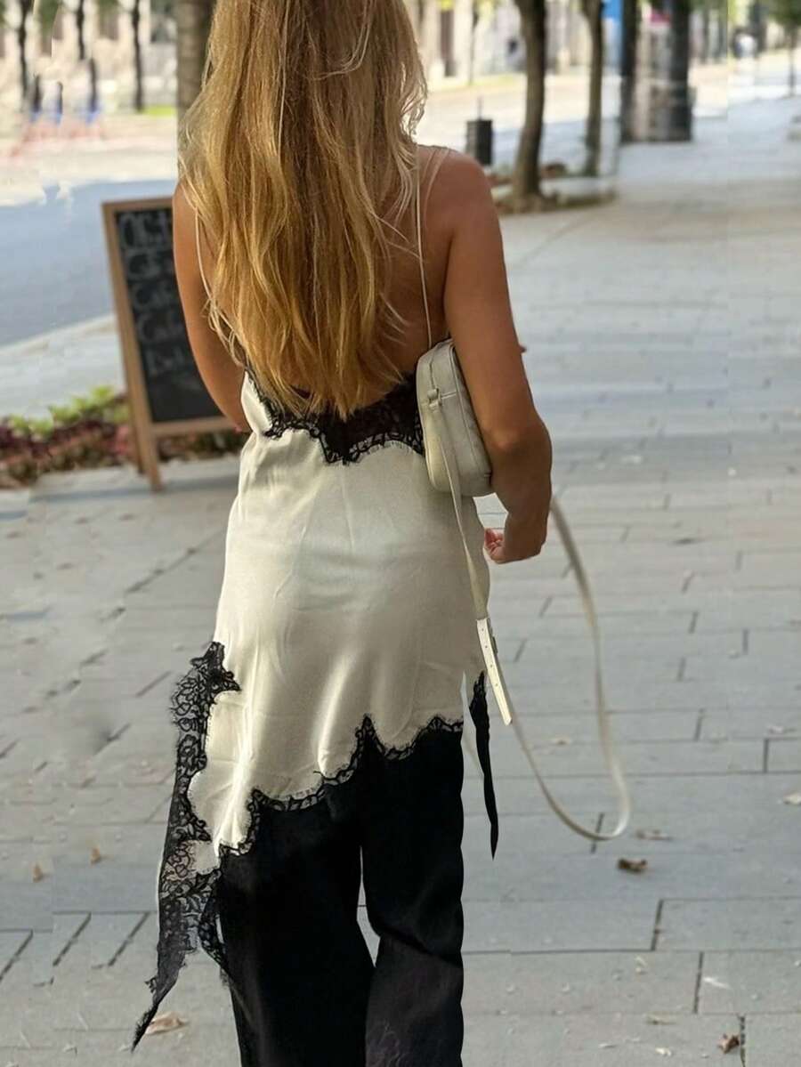 Kanten damesjurken Satijn asymmetrische zomerfeestjurken Korte jurken Vrouwelijke elegante nieuwe pyjama's Mouwloos sexy bruin zwart dames jurken zonder rug