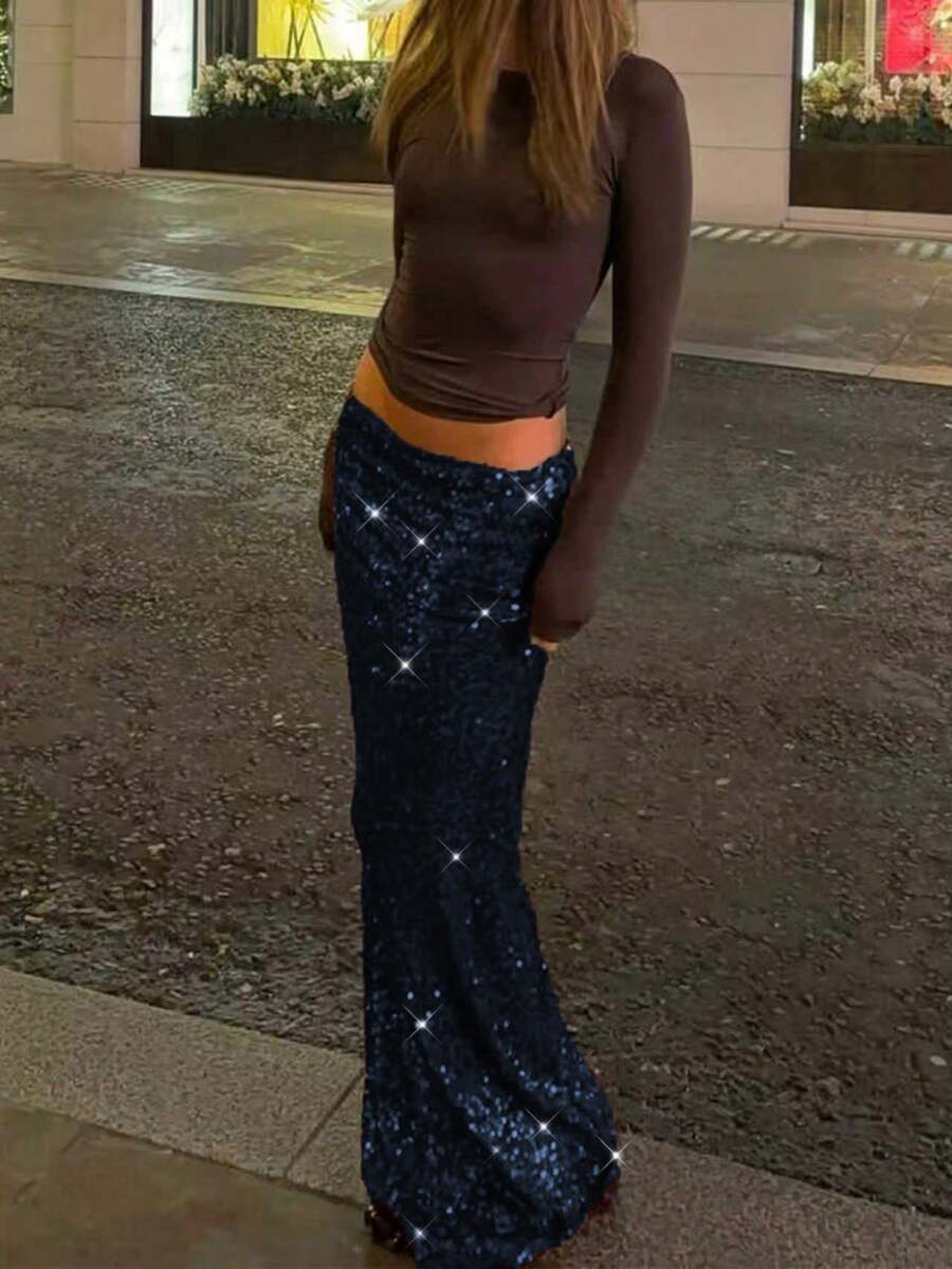 Gonna Elegante con Paillettes Bordeaux - Bodycon con Spacco Laterale