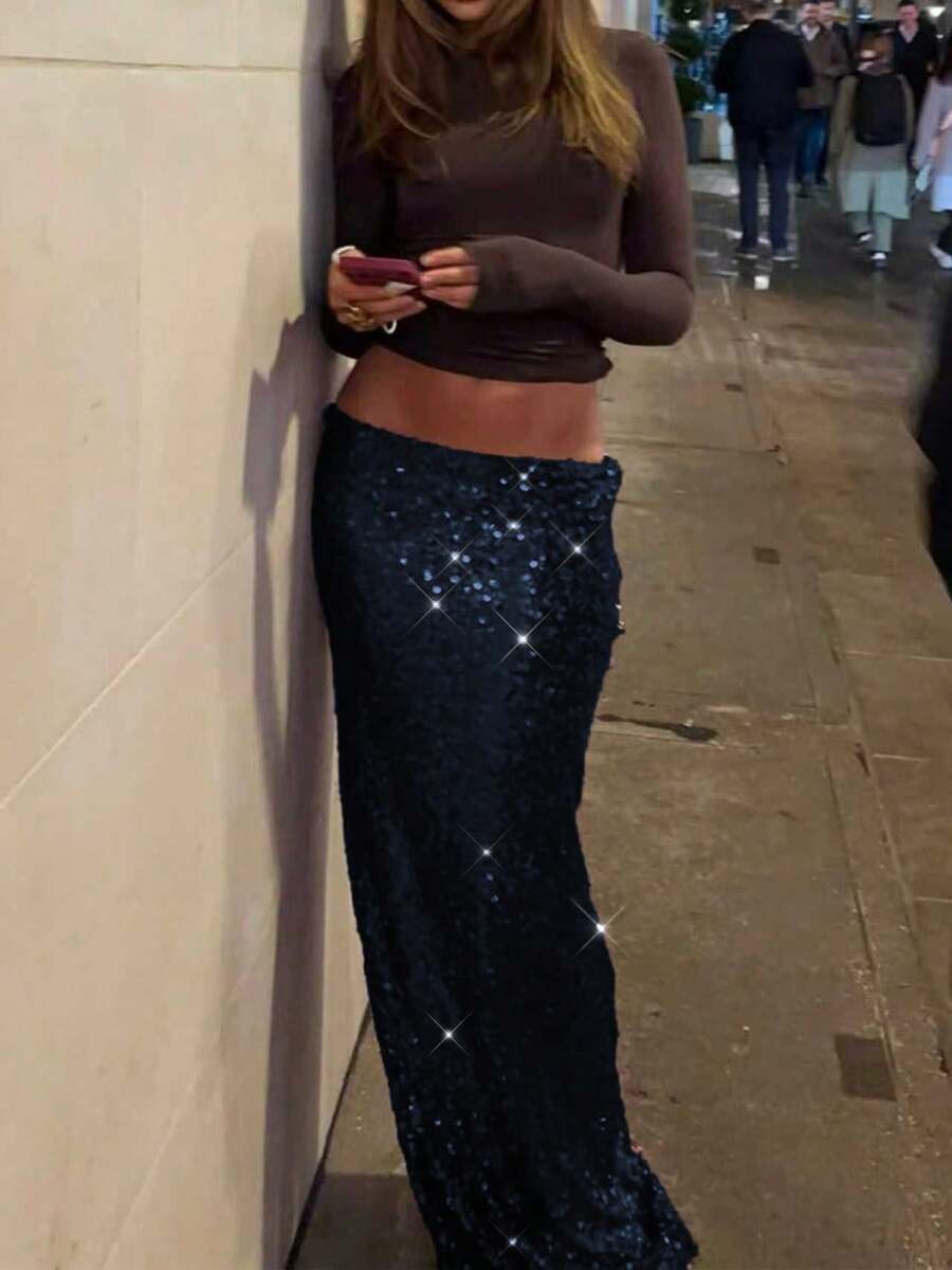 Gonna Elegante con Paillettes Bordeaux - Bodycon con Spacco Laterale