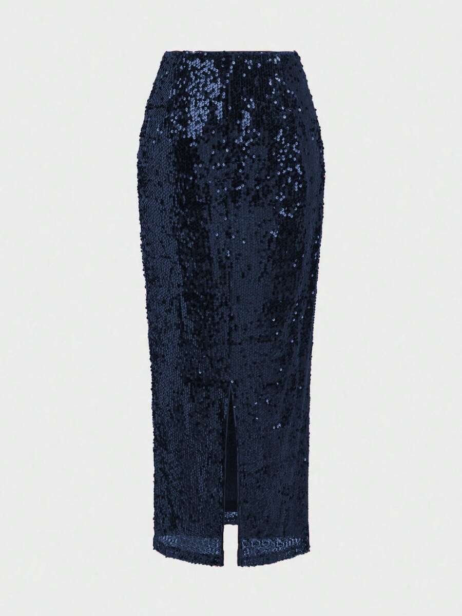 Gonna Elegante con Paillettes Bordeaux - Bodycon con Spacco Laterale