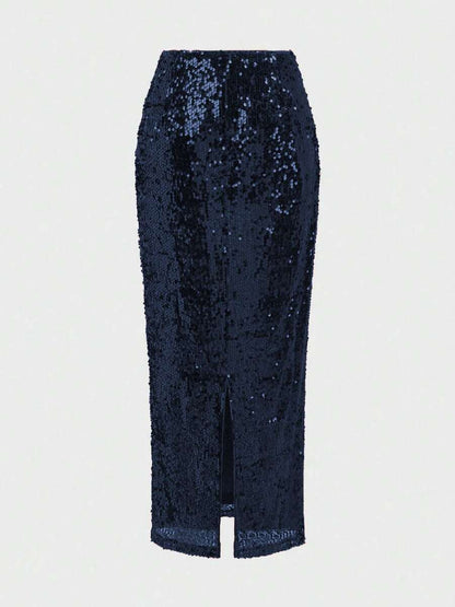 Gonna Elegante con Paillettes Bordeaux - Bodycon con Spacco Laterale