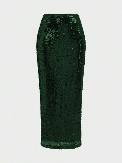 Gonna Elegante con Paillettes Bordeaux - Bodycon con Spacco Laterale