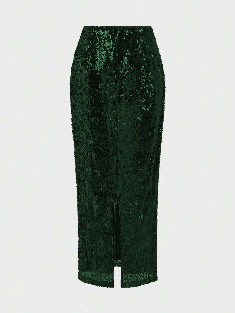 Gonna Elegante con Paillettes Bordeaux - Bodycon con Spacco Laterale