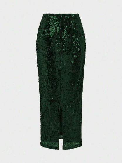 Gonna Elegante con Paillettes Bordeaux - Bodycon con Spacco Laterale