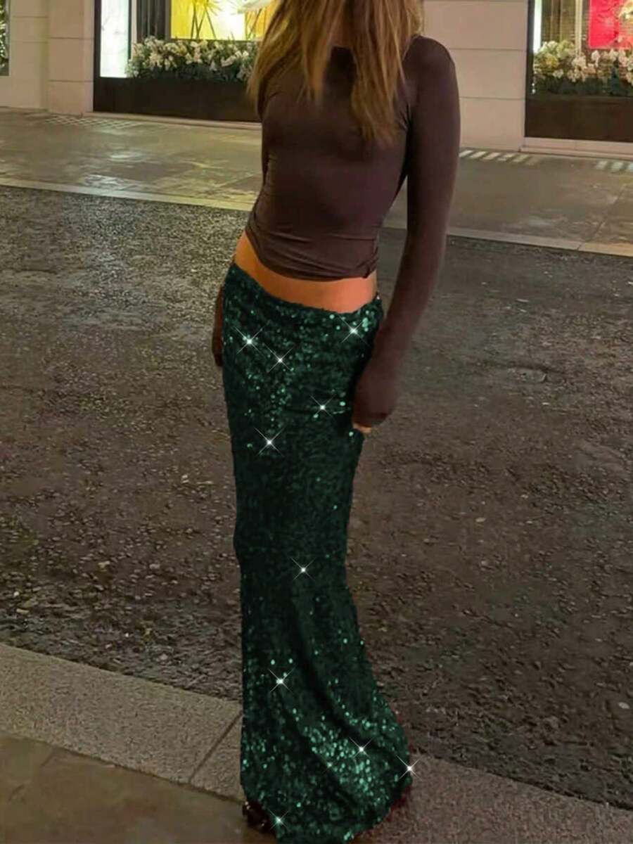 Gonna Elegante con Paillettes Bordeaux - Bodycon con Spacco Laterale