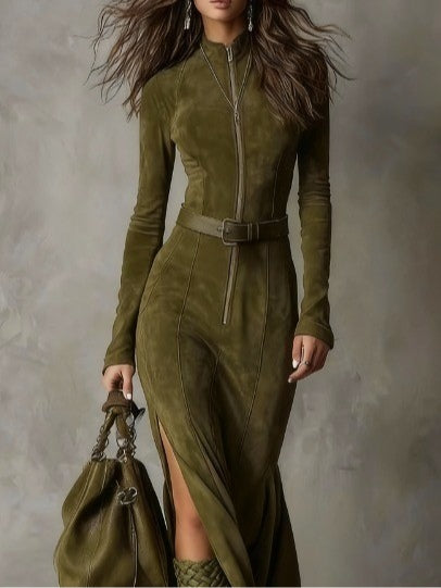 Bellezza™ | Abito lungo scamosciato Alessia