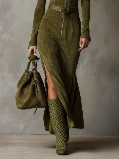 Bellezza™ | Abito lungo scamosciato Alessia