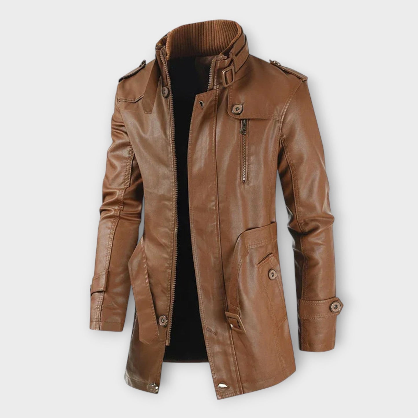 Giacca da Biker Elegante in Pelle Lunga