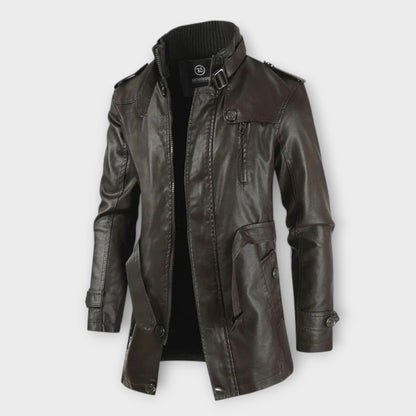 Giacca da Biker Elegante in Pelle Lunga
